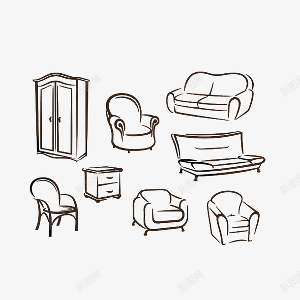 各类家具简笔画png免抠素材_88icon https://88icon.com 各类家具简笔画 家居简笔画 床 手绘图 沙发 衣柜