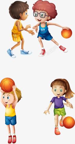 漫画风格插图手绘打篮球的孩子高清图片