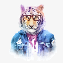 手绘水彩彩绘动物老虎服装矢量图素材