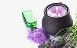 紫色的蜡烛天然SPA用品集高清图片