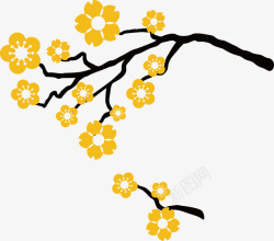 扁平化树枝上的金色梅花矢量图素材