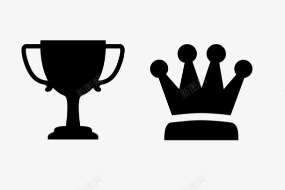 奖杯和王冠剪影图标图标