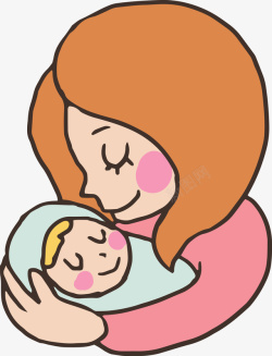 妈妈抱着宝宝睡着了妈妈抱着可爱孩子矢量图高清图片