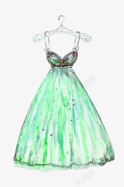 手绘绿裙礼服绿色手绘卡通婚纱裙高清图片
