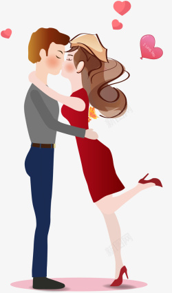 卡通手绘亲吻的情侣插画矢量图素材