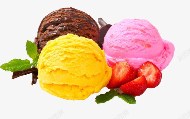 三个球冰淇淋片png免抠素材_88icon https://88icon.com 冰激凌 粉红 色彩 褐色 黄色
