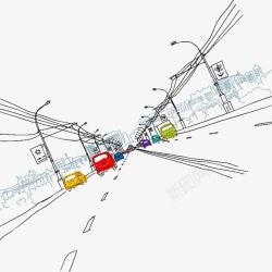城市高速公路手绘车辆与街道高清图片