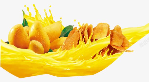 芒果干和汁png免抠素材_88icon https://88icon.com 产品实物 水果 芒果干 芒果汁 黄色