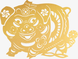 中华传统艺术文化金猪剪纸元素设素材