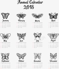 不同蝴蝶日历模板素材