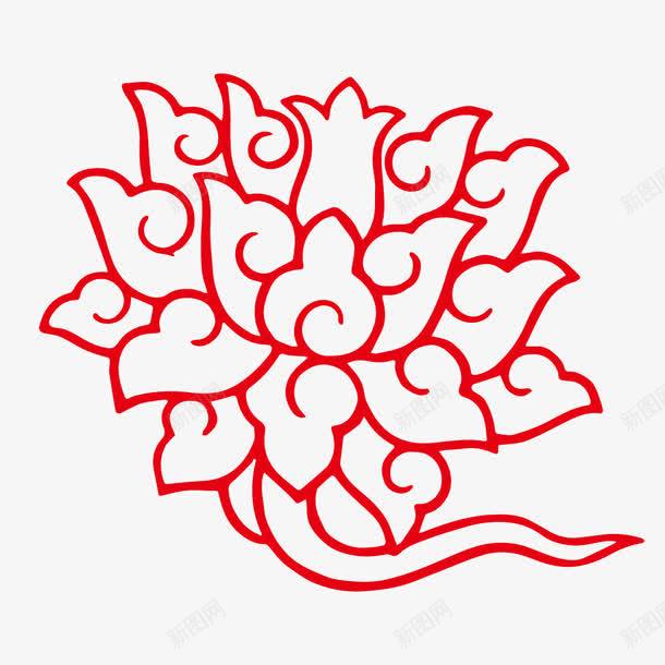 红色线性花朵装饰png免抠素材_88icon https://88icon.com 中国风 图案 祥云 红色 美丽 花纹