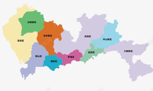 深圳行政区域地图png免抠素材_88icon https://88icon.com 区域图 地图 深圳