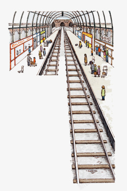 手绘插图火车站站台素材
