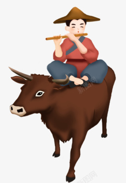 放牛的牧童手绘牧童插画高清图片