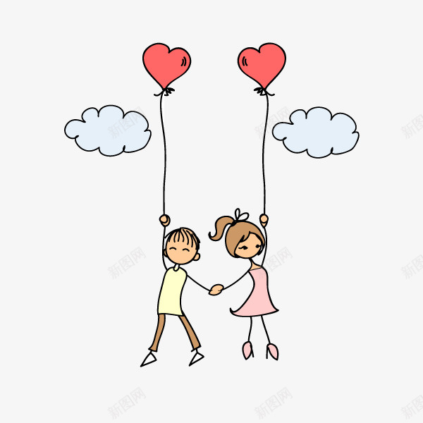 拿着心形气球的情侣png免抠素材_88icon https://88icon.com 云朵 天空 幸福的 心形气球 情侣 简笔画 飞翔