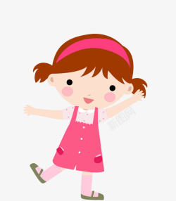 女裙手绘卡通粉色小裙子两个小辫子高清图片
