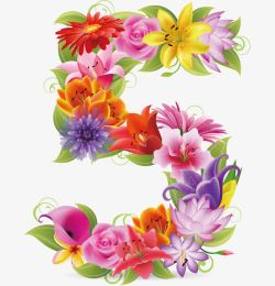 梦幻数字时尚花纹花朵鲜花数字5矢量图高清图片