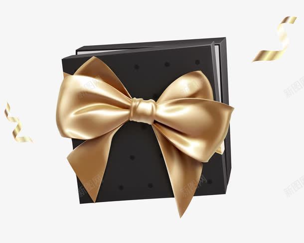 高端金色丝带黑色豪华礼盒png免抠素材_88icon https://88icon.com 丝带 土豪金 蝴蝶结 豪华大礼 金色 高端 黑色礼盒