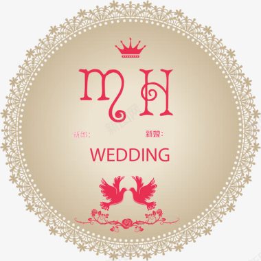 婚礼贺卡花纹爱情鸟皇冠logo矢量图图标图标