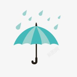 卡通蓝色雨伞雨滴素材