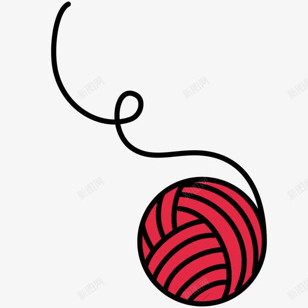 手绘毛线球png免抠素材_88icon https://88icon.com 卡通 圆形 彩色毛球 手绘 毛线球 简图 红色 绳子 黑色