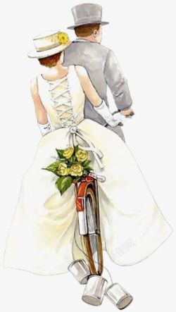 骑自行车结婚素材