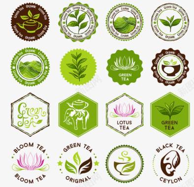 茶壶茶杯素材泰国绿色清新茶叶图标图标