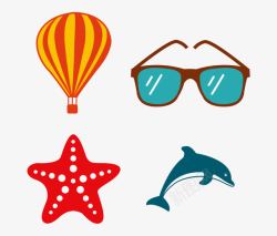 红色海豚素材库卡通手绘氢气球眼镜贝壳海豚矢量图高清图片