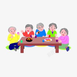奶奶喝茶养老院卡通老年人高清图片