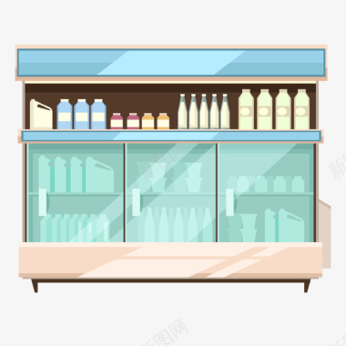 冰箱超市购物冷藏牛奶饮品图标素矢量图图标