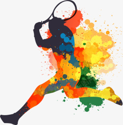 校运会网球比赛彩色时尚网球运动员剪影高清图片