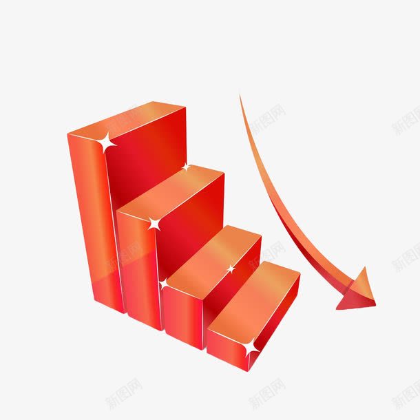 红色台阶箭头png免抠素材_88icon https://88icon.com 下滑 业绩 台阶 向下 手绘 梯级 立体 箭头 红色