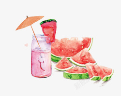 夏天创意西瓜与饮料背景海报素材