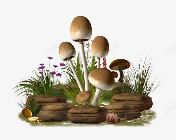 绿色植物装饰品png免抠素材_88icon https://88icon.com 小花 小草 石头 绿色植物 蘑菇 蜗牛