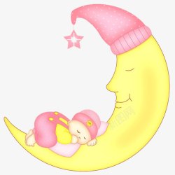 婴儿摇篮睡觉卡通月亮婴儿高清图片