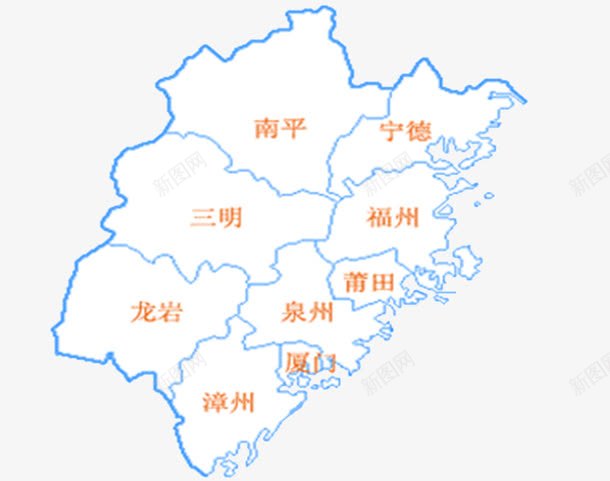 中国福建省地图png免抠素材_88icon https://88icon.com 中国 地图 福建 福建地图 线条 青蓝色