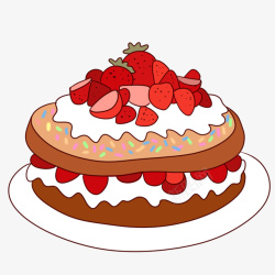 装蛋糕卡通手绘水彩五彩的夹心盘装蛋糕高清图片