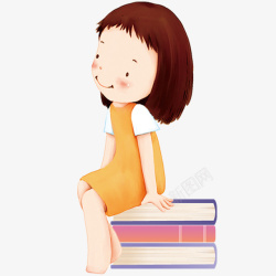 卡通坐在书本上的小女孩素材