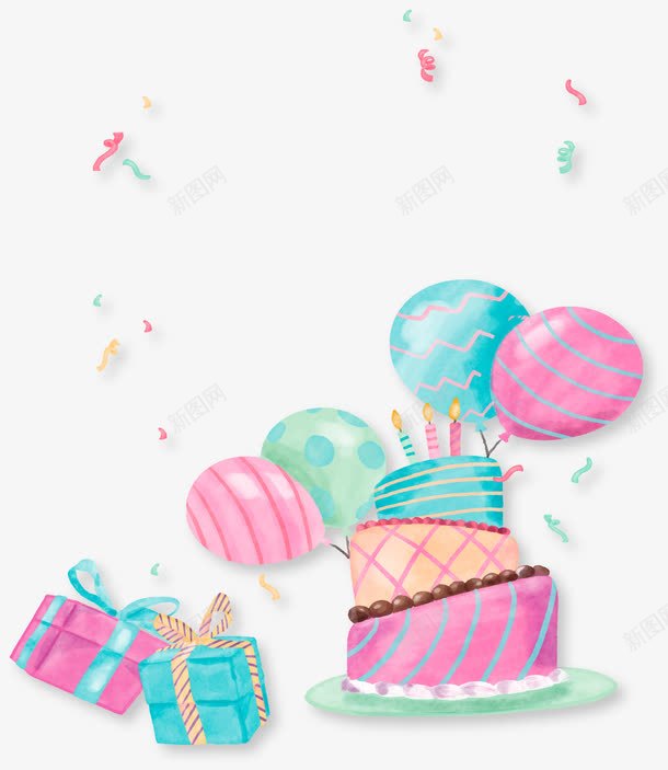 可爱的手绘蛋糕派对png免抠素材_88icon https://88icon.com 手绘蛋糕 气球 生日蛋糕 矢量png 礼物盒 蛋糕
