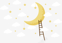 安眠黄色卡通梯子月亮高清图片