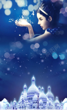 梦幻蓝色城堡海报背景背景