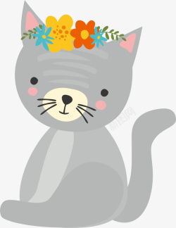 灰猫头戴花环的灰色猫咪高清图片