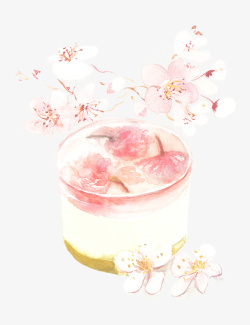 粉色小清新手绘圆型樱花蛋糕素材