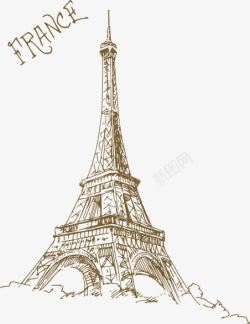 线描手绘法国埃菲尔铁塔素材