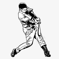 在打棒球的男人手绘黑白素材