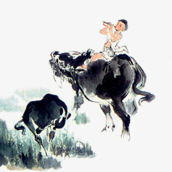清明节水墨风放牛的孩子背景元素素材