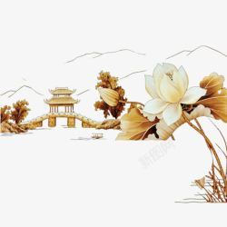 假山绘画中国风亭台高清图片