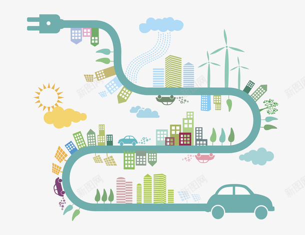卡通新能源汽车图png免抠素材_88icon https://88icon.com 创意的 卡通 展板 新能源轿车 绿色出行 节能环保
