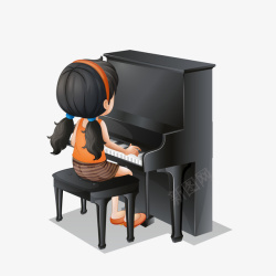 钢琴艺术卡通弹钢琴的女孩人物矢量图高清图片