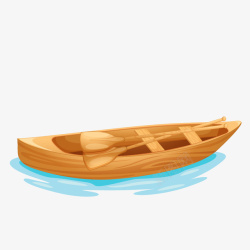 划行原木色木质小船和船桨高清图片